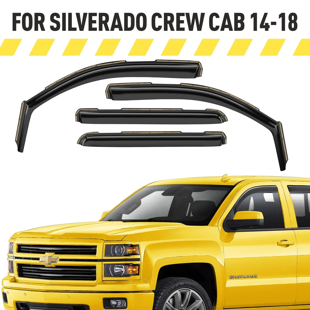 AEROGUYS In-Channel Window Deflectors Extra Sturdy Window Visors Rain Guards Fit for Chevrolet (Chevy) Silverado 1500 2014-2018 Crew Cab, Sun Visors, Wind Vent Visors, Truck Accessories -4pcs. AG0421