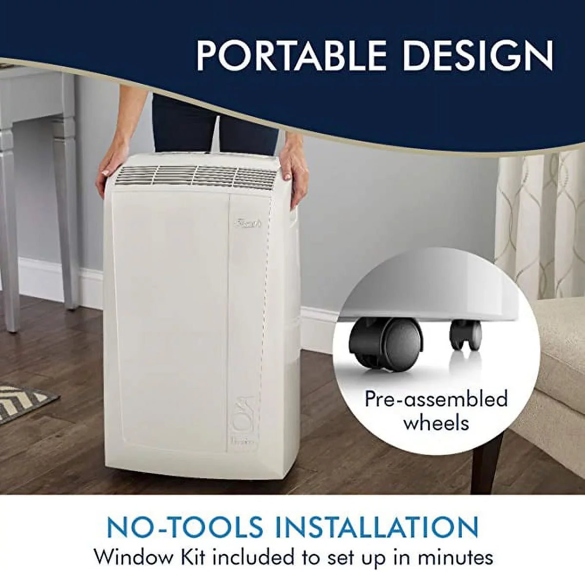 Restored DeLonghi 6,700 BTU (10,000 BTU ASHRAE) 3-Speed Portable Air Conditioner with Dehumidifier (Refurbished)