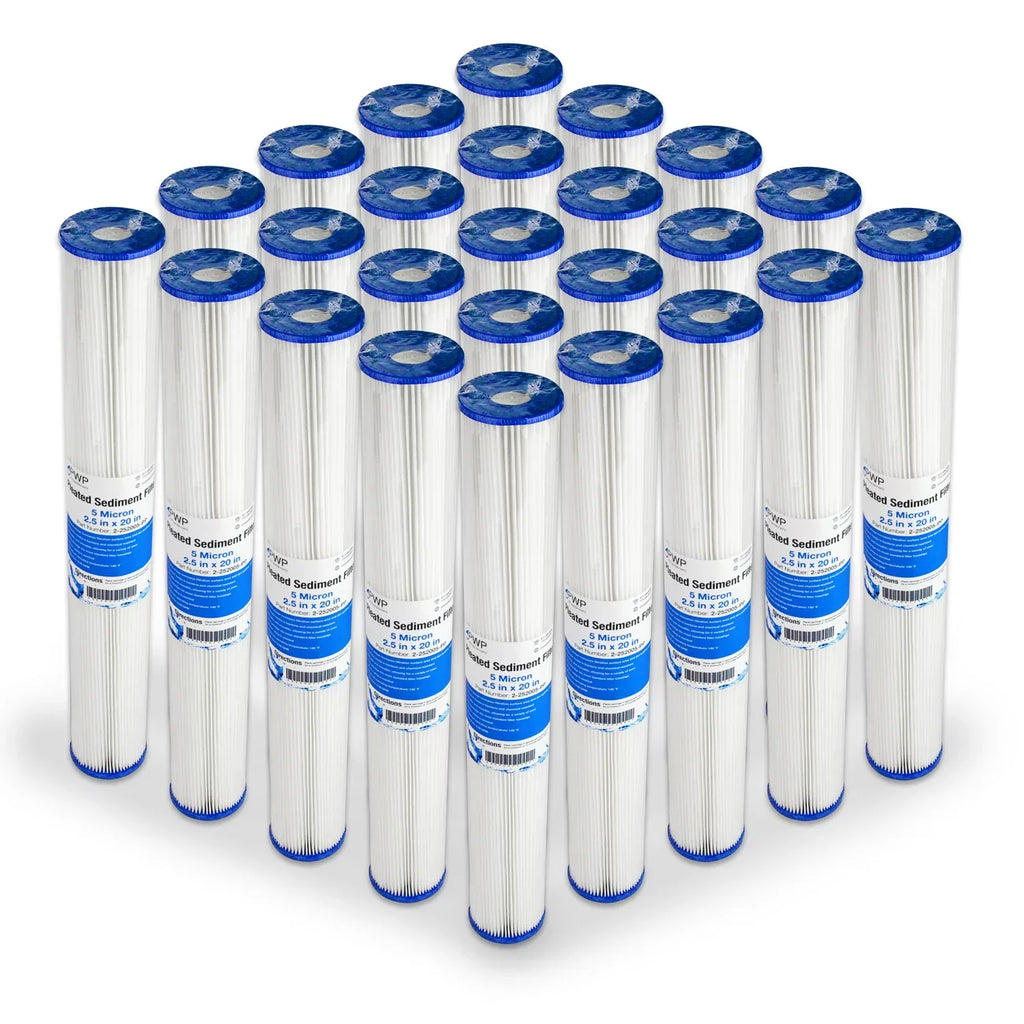 Pleated Poly Sediment Liquid Filter Cartdrige 20x2.5" 5 micron 25 Pack