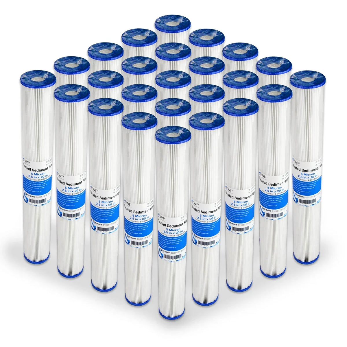 Pleated Poly Sediment Liquid Filter Cartdrige 20x2.5" 5 micron 25 Pack