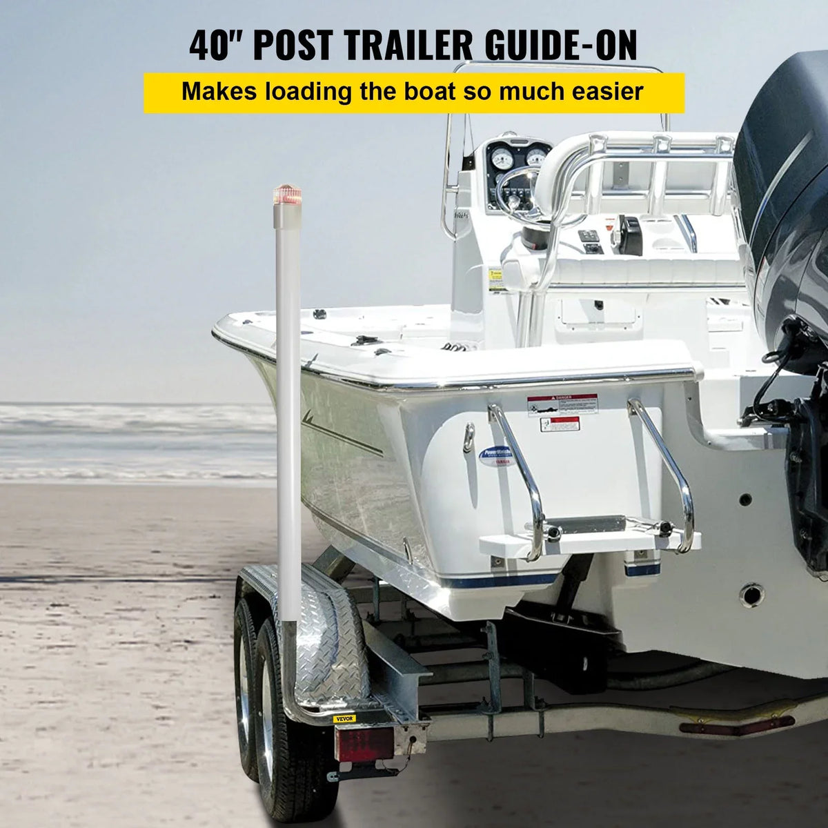 VEVORbrand Boat Trailer Guide-on, 40", 2pcs Galvanized Steel Trailer Post Guide on, with LED-Lighted PVC Tube Covers, Mounting Hardware Included, for Ski Boat, Fishing Boat or Sailboat Trailer