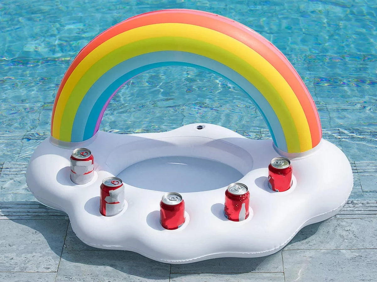 Rainbow Cloud Drink Holder Floating Beverage Salad Fruit Serving Bar Pool Float Party Accessories Summer Beach Leisure Cup Bottle Holder Fluid Fun Decorations Toys Kids Adults