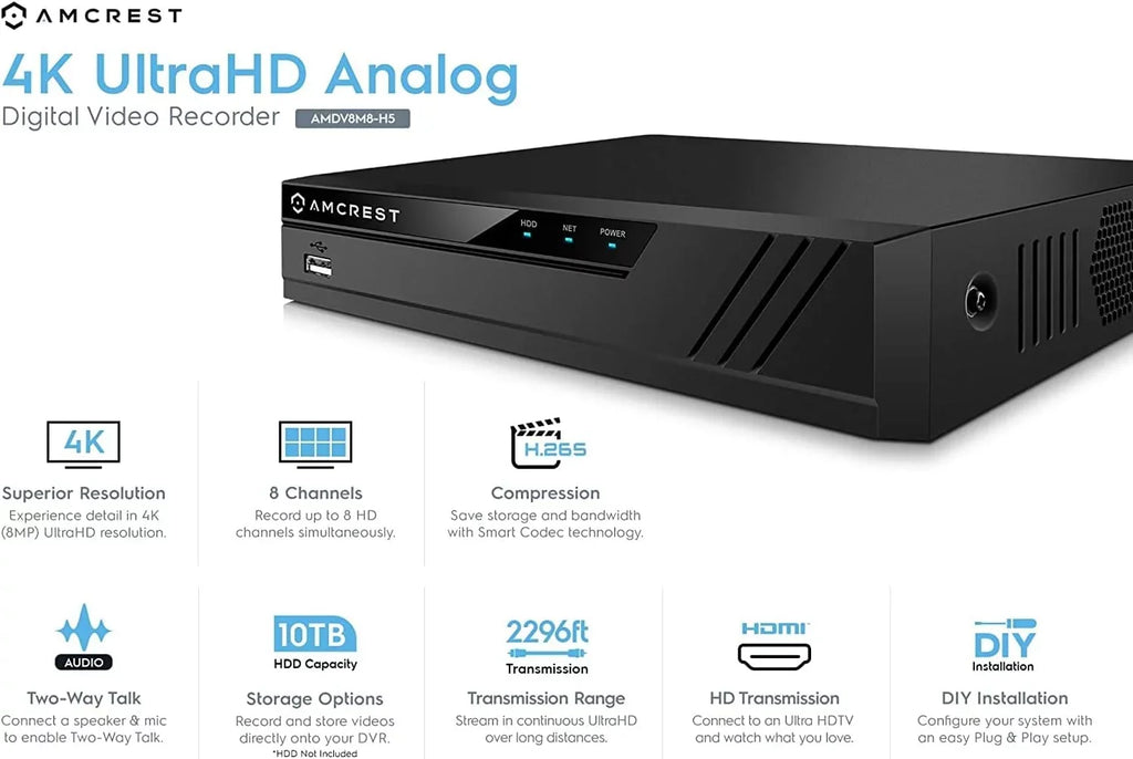 Amcrest 4K UltraHD 8 Channel DVR Security System Recorder, 8MP Security DVR for Analog Security Cameras & Amcrest IP Cameras, Remote Smartphone Access, HDD & Cameras NOT Included Pre-owned