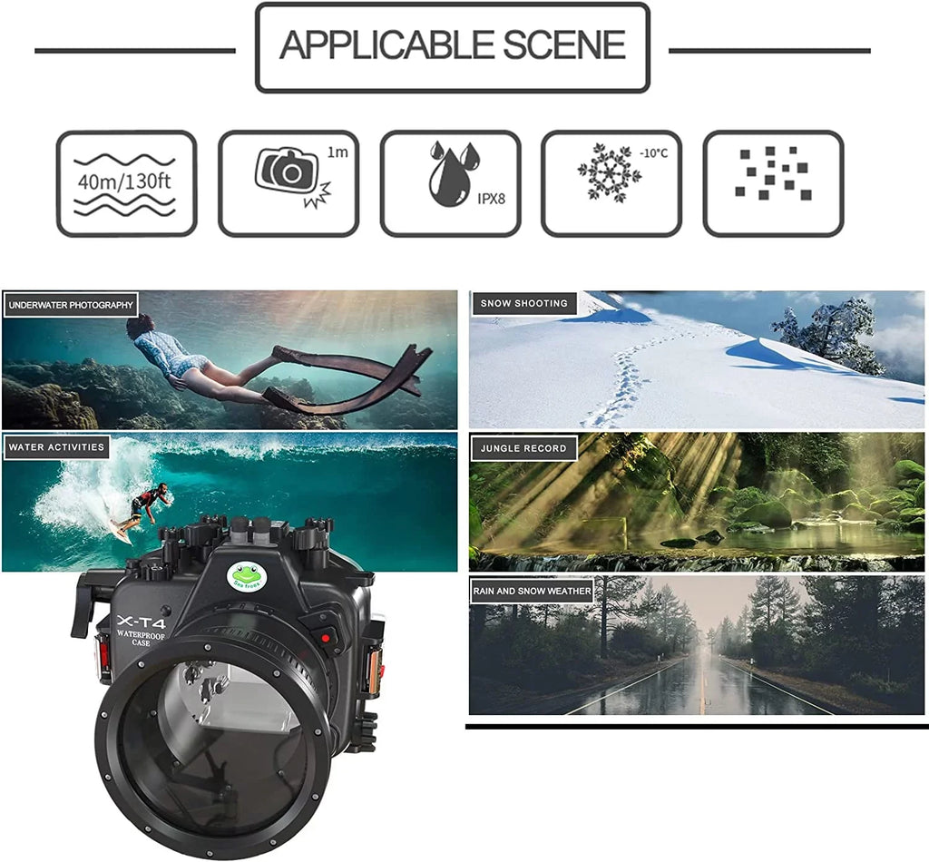 Seafrogs [40M/130FT] Liquid Camera Housing Liquid Scuba Case for Fujifilm X-T4 Fuji xt4 w/Short Flat Port