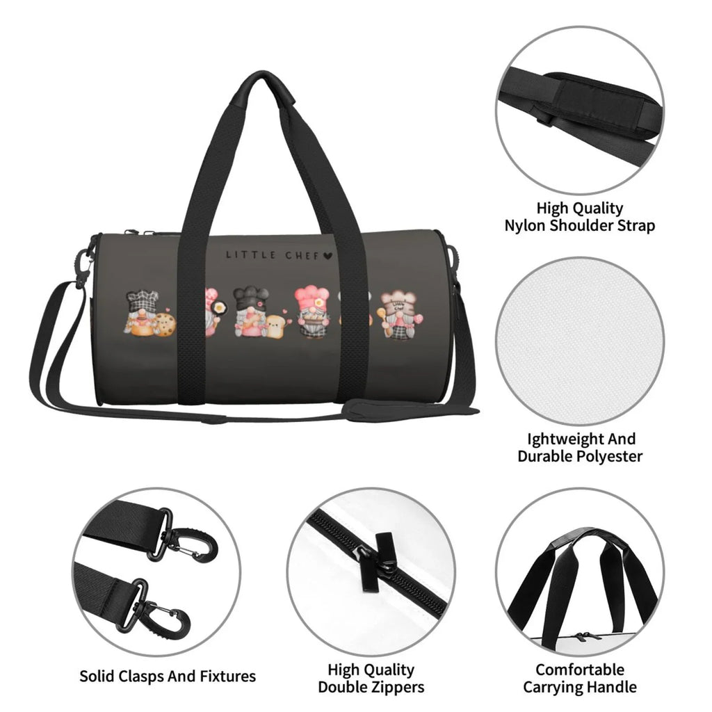 Coaee Baker Gnome Large Capacity Travel Luggage Bag Cylinder Gym Bag Liquid Sports Bag with Pocket and Compartment