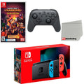 Nintendo Switch Console Neon Red & Blue with Extra Wireless Controller, Minecraft Dungeons Hero Edition and Display Cleaning Cloth