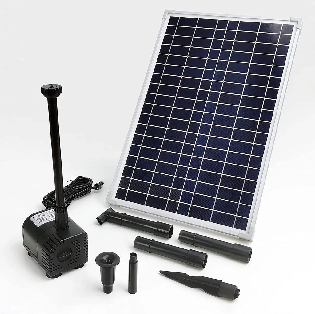 25W Solar Fluid Pump KIT: DC Dry-Run Protection Liquid Pump 370GpH with 18V 25W Solar Panel for Fountain, Fish Pond, and Aquarium (No Backup Battery)