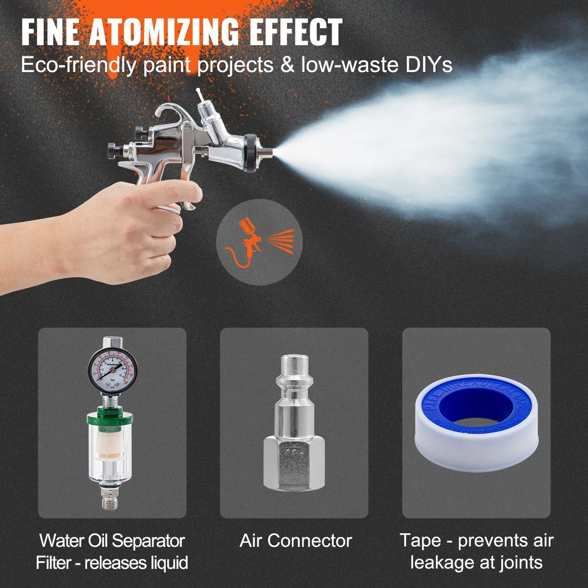 SKYSHALO HVLP Spray Gun, High Functionality Automotive Gravity Feed Spray Gun with 1.3mm 1.4mm 1.8mm Stainless Steel Nozzles, 1000cc Aluminum Cup for Auto Paint, Primer, Clear/Top Coat & Touch-Up