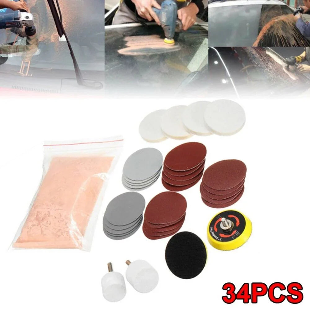 New Deep Scratch Remover,Glass Polishing Kit 8OZ Cerium Oxide & 2 Wheel Pad U
