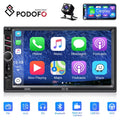 Podofo 2 Din Car Stereo with D-play 7 inch Touch Monitor Car MP5 Player Car Radio Bluetooth USB with 4 LED Rear View Camera