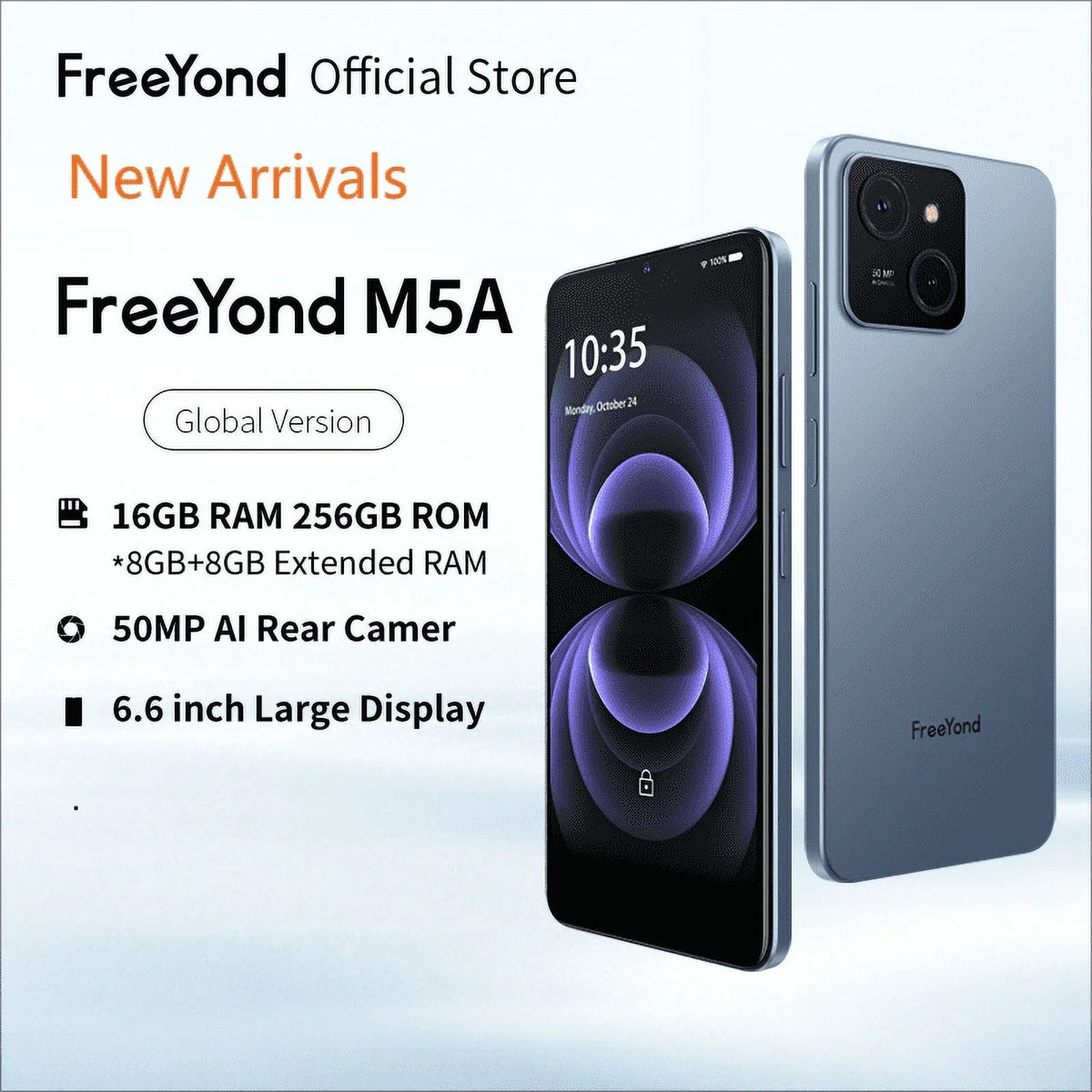 FreeYond M5A Unlocked Smart Phones, 8GB RAM & 256GB ROM Up To 16GB Extended RAM And 2TB ROM Android 13 Phone, 4G Dual SIM, 3-Card Slots, 5000mAh, 6.6'' SIM-Free & Unlocked Mobile Phones