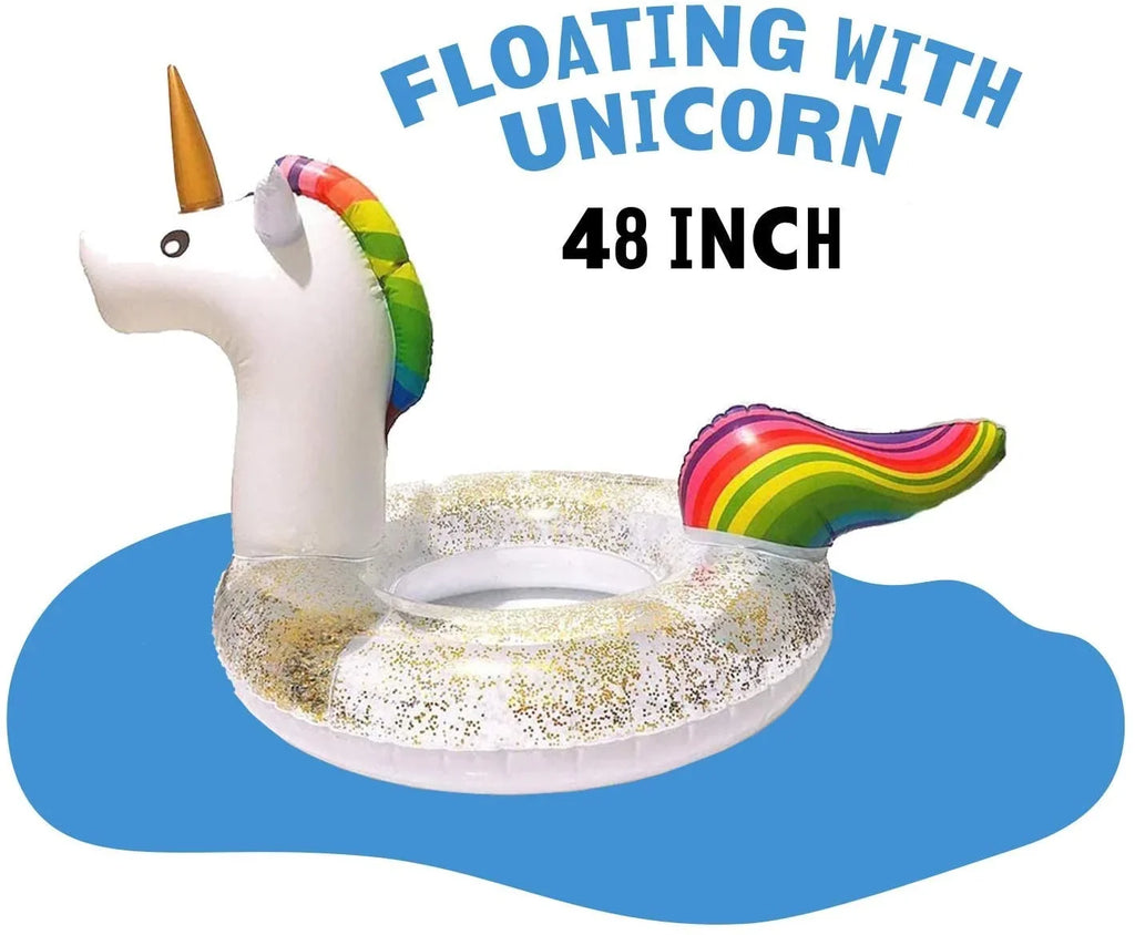 Blossom Glitter Sequins Animal Pool Floats, Inflatable Unicorn Ring Pool Float, Swimming Pool Ring, Pool Inflatables for Kids and Adults, Pool Toys Inflatable, Fluid Float | 48 Inch