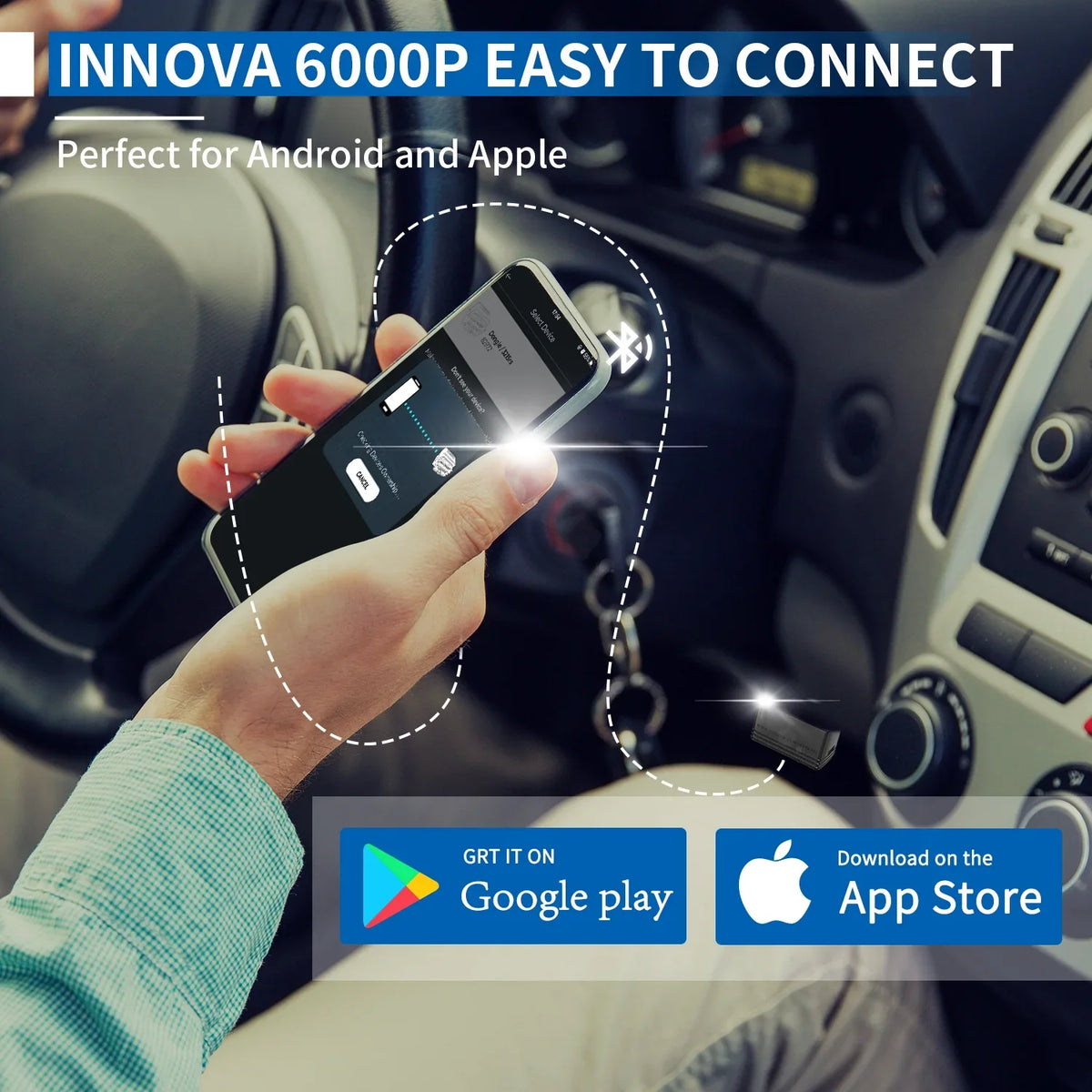 Innova 6000P Wireless Bluetooth Code Reader Car ABS SRS Engine Diagnostic Scan Tool Auto Adapter OBD2 Scanner Scan Full System Code Scanner for Chevrolet GMC Buick Ford Chrysler Lincoln Dodge