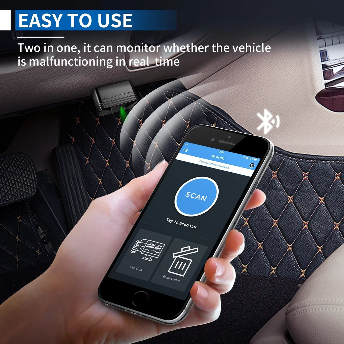 Innova 6000P Wireless Bluetooth Code Reader Car ABS SRS Engine Diagnostic Scan Tool Auto Adapter OBD2 Scanner Scan Full System Code Scanner for Chevrolet GMC Buick Ford Chrysler Lincoln Dodge