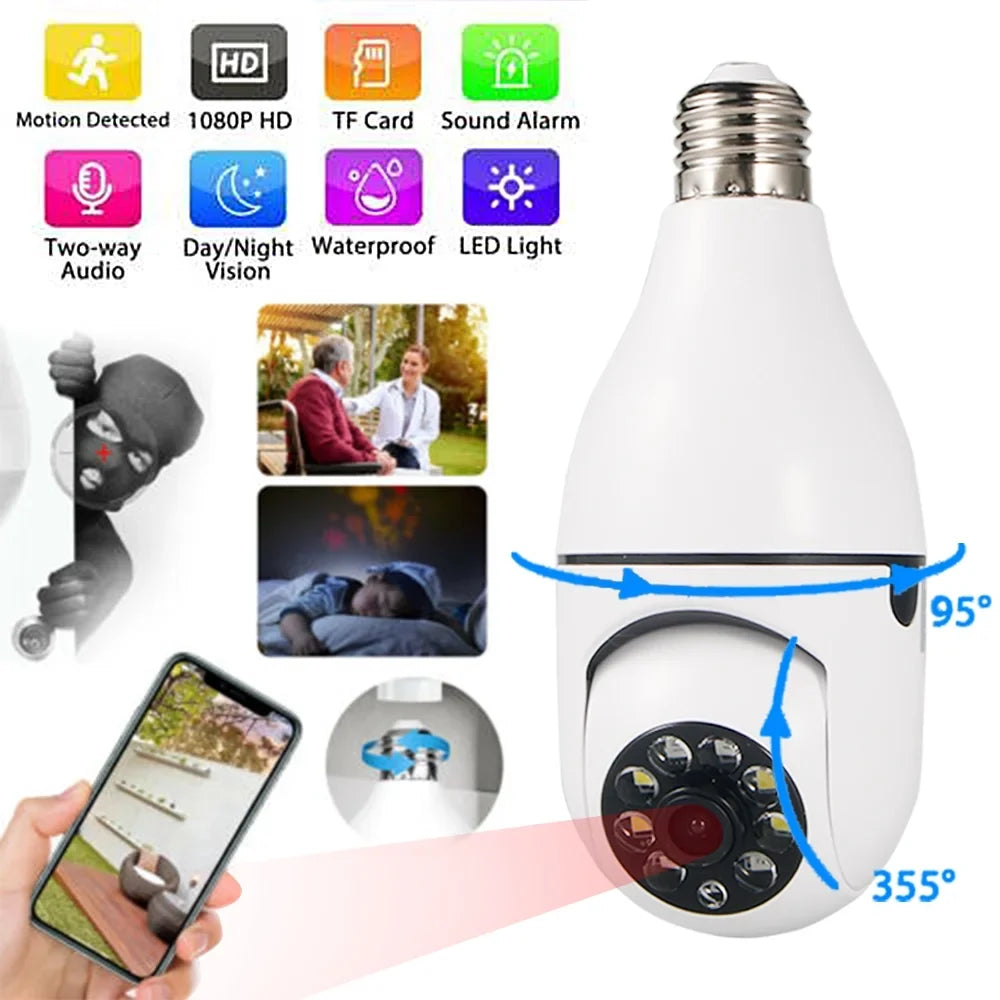 JahyShow 5GHz E27 Light Bulb Camera, 1080P Home Surveillance Cameras Wireless CCTV with 360 Degree Panoramic View Lens, Night Vision, Remote Viewing, Motion Detection, Two Way Audio (2 Pack)