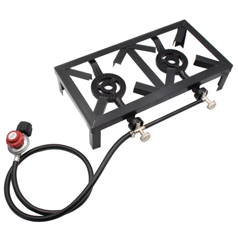 Anself Propane Gas Double Cast Iron Stove for Patio Camping BBQ Cooking (Standard), Sturdy and Reliable Furnace for Cooking Needs