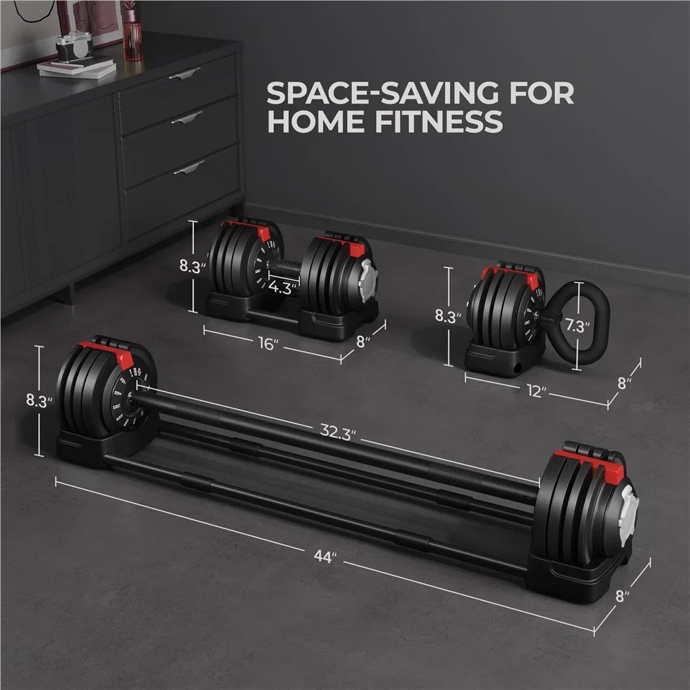 Renwick 7-52.5lbs 3-In-1 Quick-Adjust Dumbbell Weight Set With Anti-Slip Handle, Black