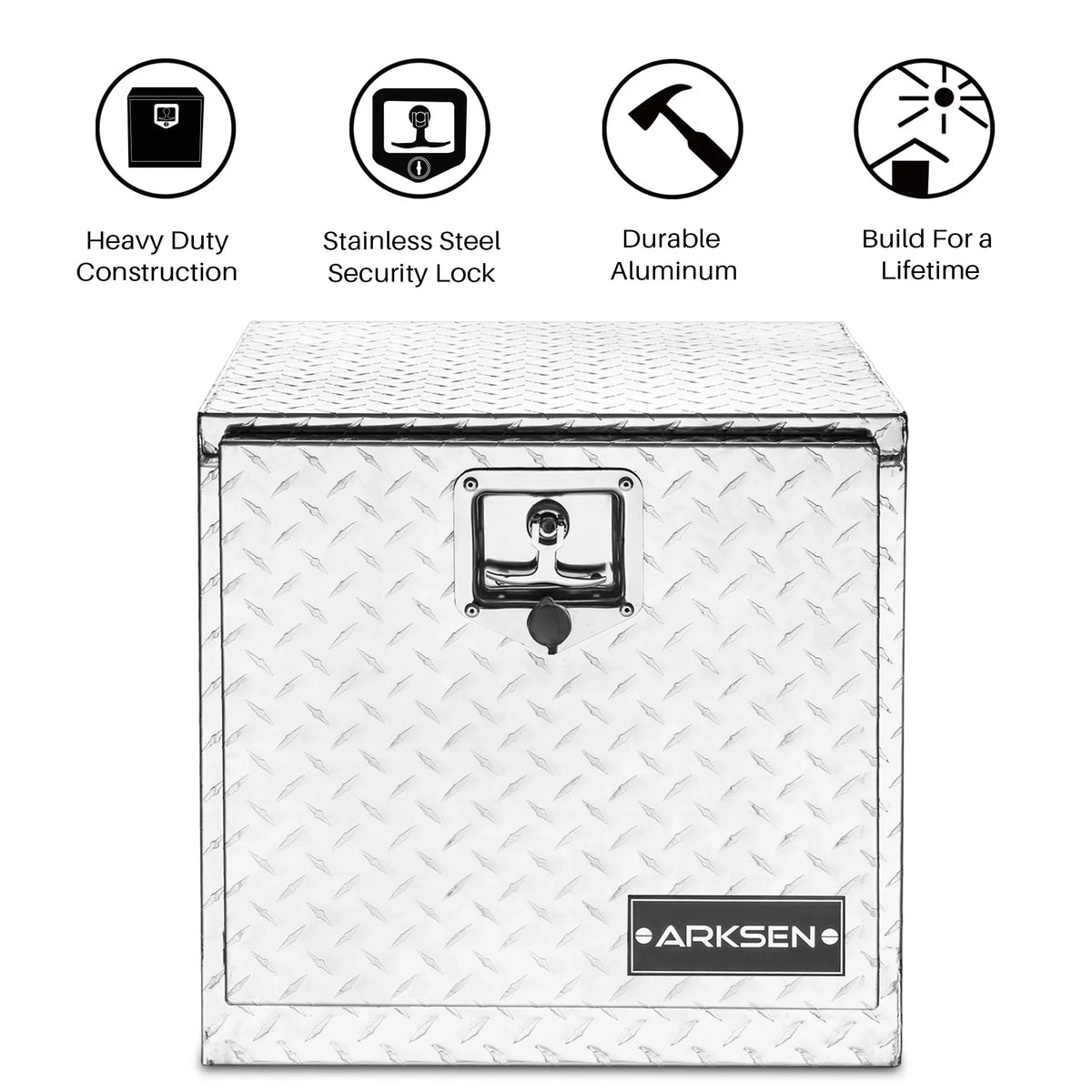 ARKSEN 18" Aluminum Truck Underbody Diamond Plate ToolBox w/ T-Handle Latch Sturdy Pickup Trailer Storage Organizer Tool Box Key Lock, Silver
