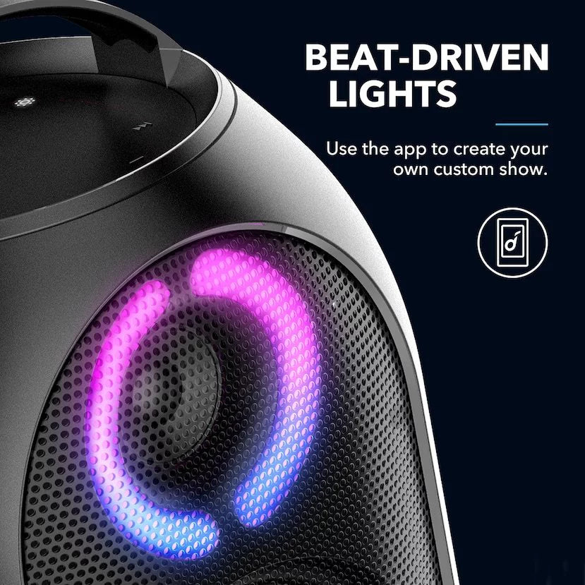 Soundcore by Anker- Rave PartyCast Portable Speaker | 80W | IPX7 Liquid | 18-Hour Playtime | Black | A3390Z12