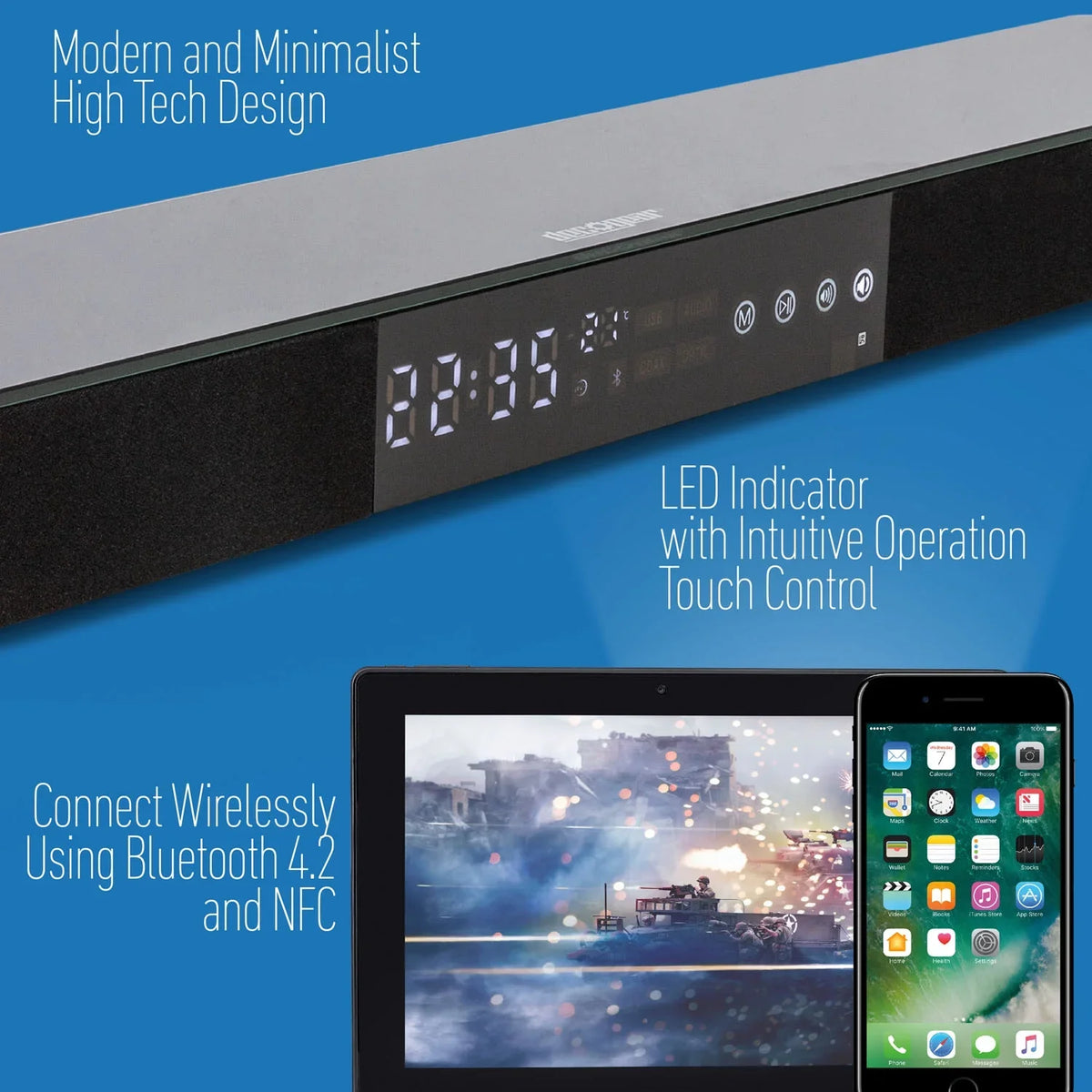 Deco Gear Home Theater Surround Sound 31" Soundbar 2.1 CH Audio Wireless Bluetooth NFC (PA30W) - (OPEN BOX)
