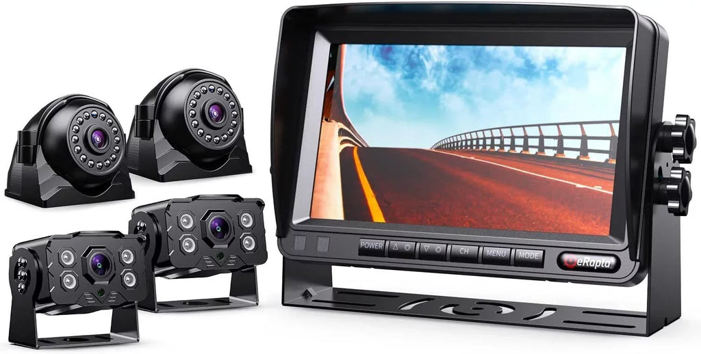 eRapta Backup Camera System Kit 7" Monitor for Car RV Truck Trailer Tractor 5th Wheel Split Monitor 1080P Back up Reversing Parking System Night Vision Rear and Side Wired Camera Y0202