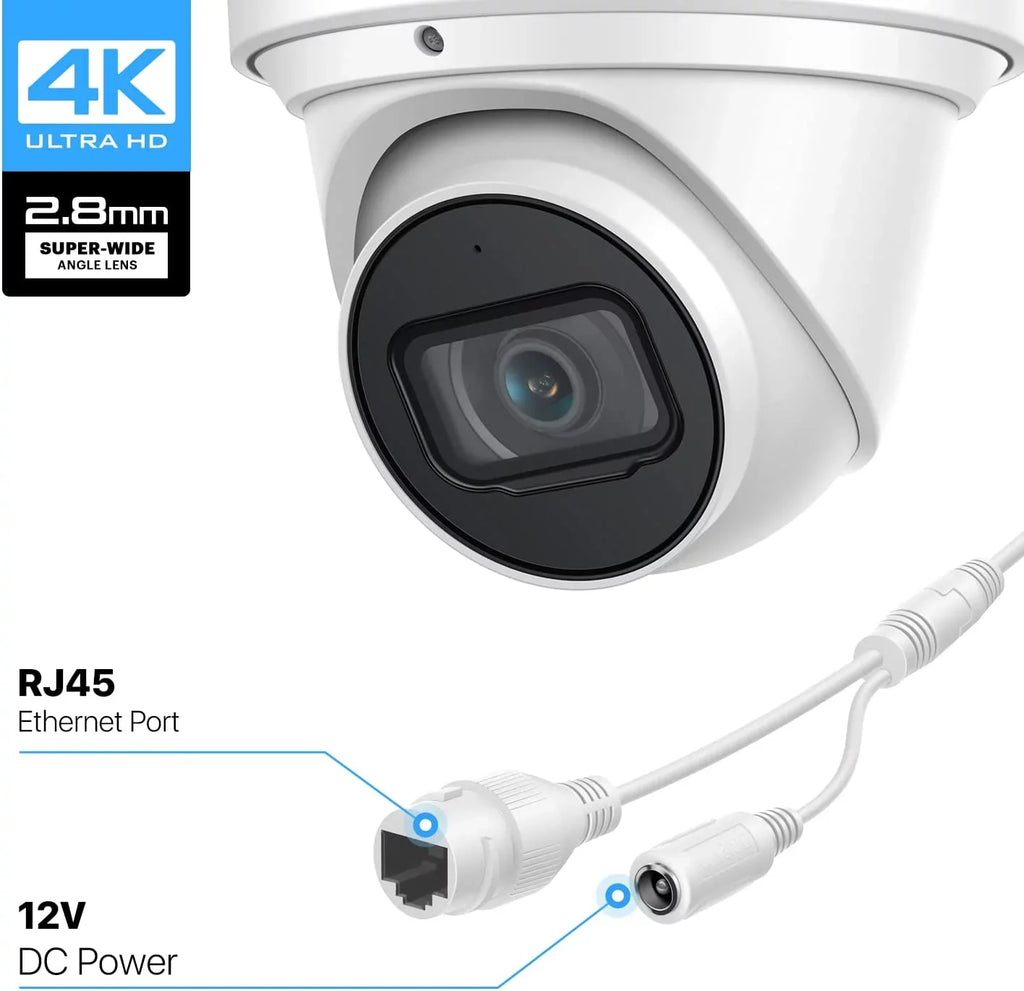 Amcrest 4K POE Camera AI Human/Vehicle Detection, UltraHD 8MP Outdoor Security Turret POE IP Camera, 3840x2160, Wide Angle, IP67 Weatherproof, MicroSD, Built in Mic, White (IP8M-T2669EW-AI) Second-hand