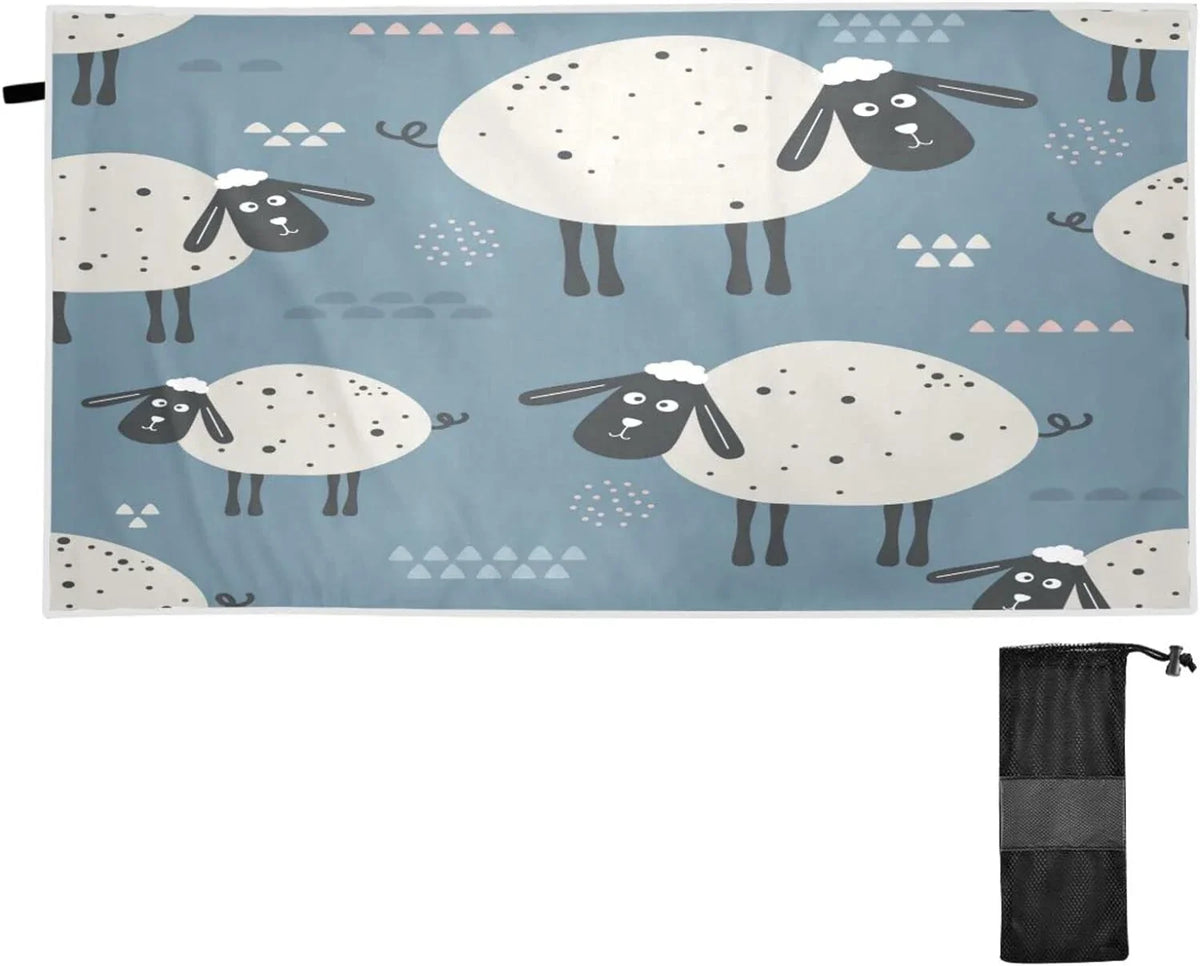 Bestwell Cute Black Face Sheep Beach Towel Oversized Towel Blanket, Thin Lightweight Microfiber Sand Free Quick Dry Towel, 31”X71” Multipurpose Pool Bath Yoga Swim Shower Towel