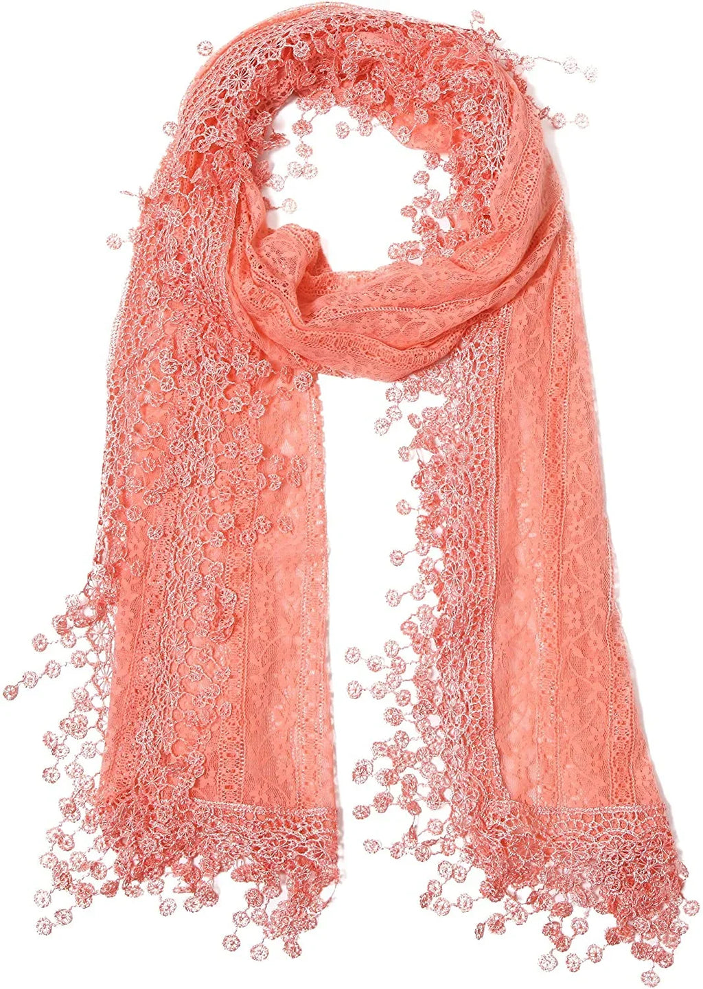 Cindy and Wendy Lightweight Soft Leaf Lace Fringes Scarf shawl for Women Peach Pink