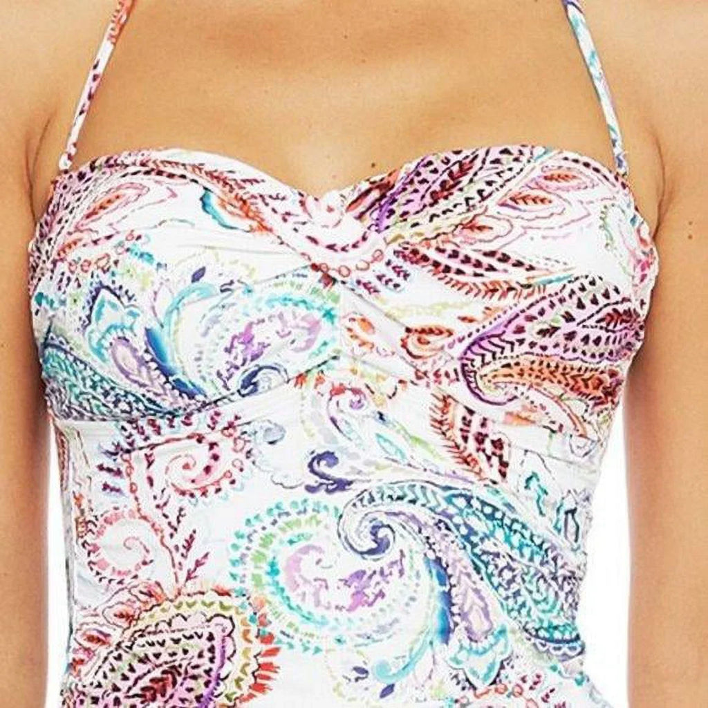 Lauren Ralph Lauren WHITE Captiva Paisley Twist-Front Tankini Swim Top, US 4