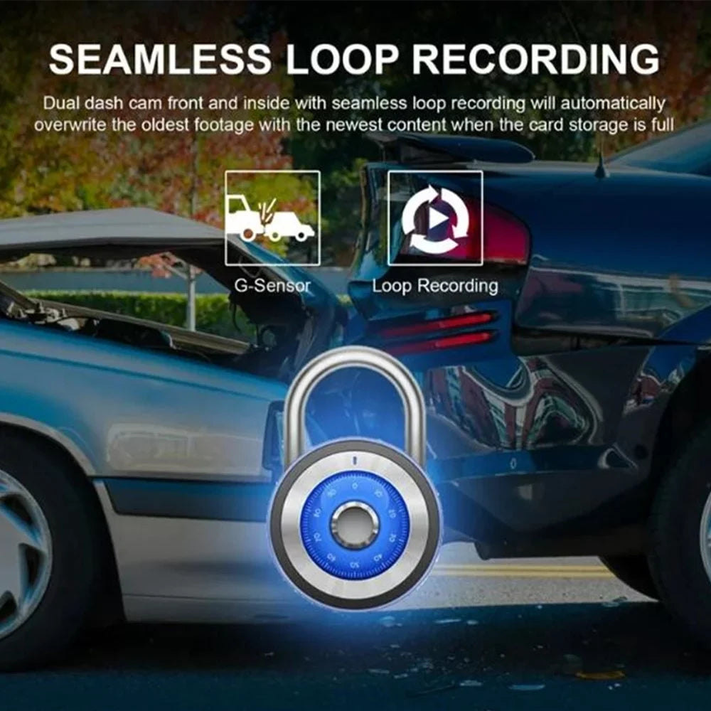 ALLTIMES 1080HD Car Dash Cam Recorder, 3 in 1 Cameras Front Interior Rear 2" HD IPS Display Monitor G-Sensor, Motion Detection, Loop Recording, with Car Charger and Video Cable
