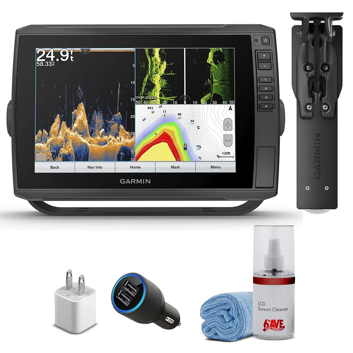 Garmin ECHOMAP Ultra 106sv with GT56UHD-TM Transducer (Bundle) With USB Charging Cube + USB Car Charger + LCD Monitor Cleaning Kit