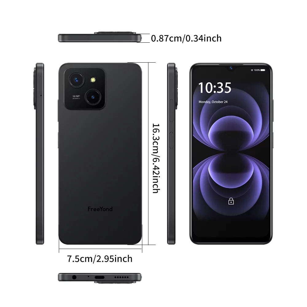 FreeYond M5A Unlocked Smart Phones, 8GB RAM & 256GB ROM Up To 16GB Extended RAM And 2TB ROM Android 13 Phone, 4G Dual SIM, 3-Card Slots, 5000mAh, 6.6'' SIM-Free & Unlocked Mobile Phones