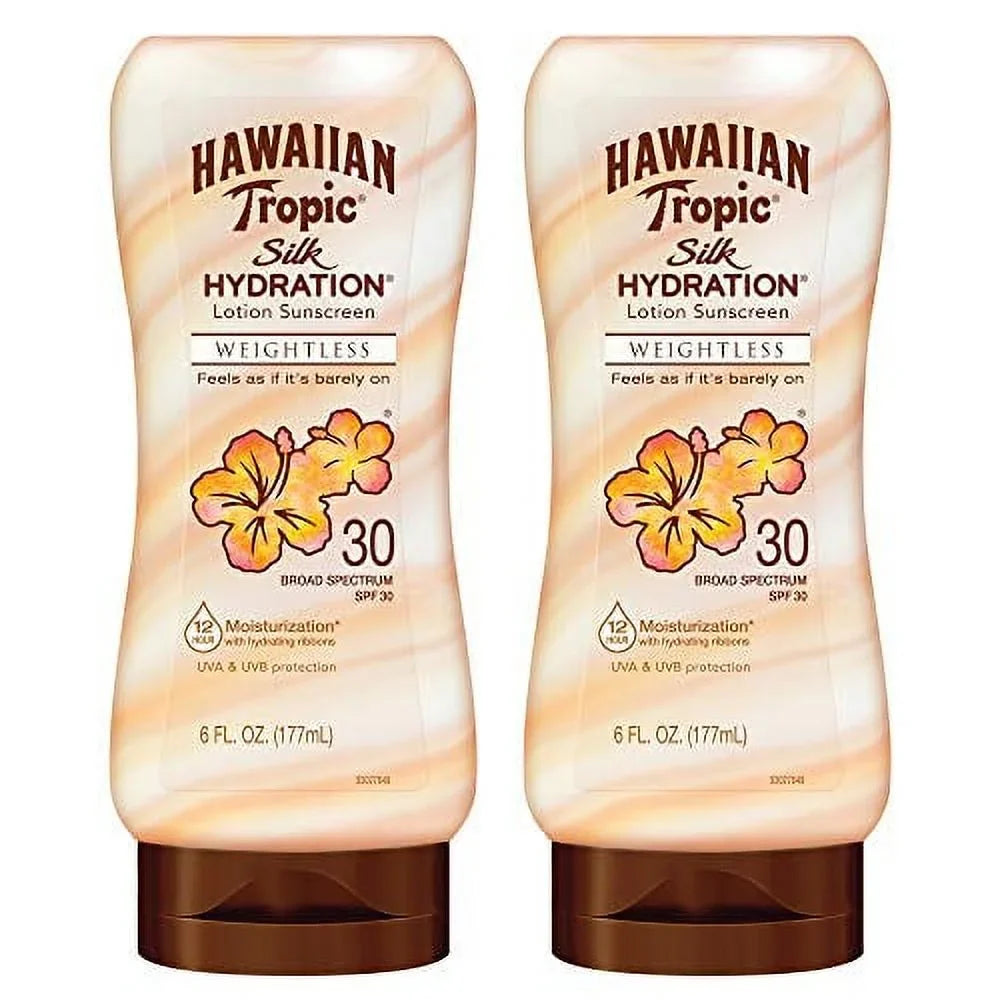 Hawaiian Tropic SPF 30 Broad Spectrum Monitor Silk Hydration Weightless Moisturizing Monitor Lotion, 6 Fl Oz, Twin Pack