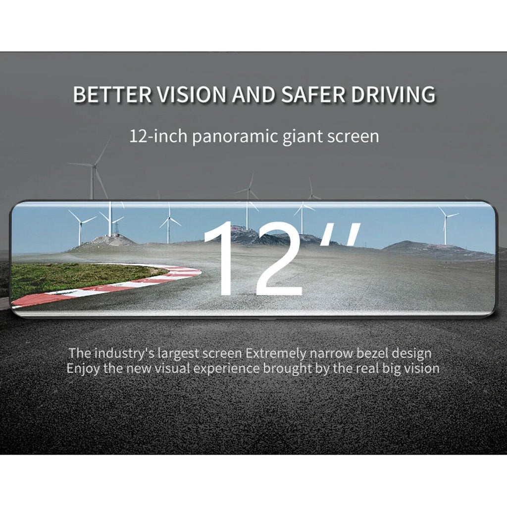 Ele-mall 4K Car Dual Dash Cam, 12inch Touch Monitor Front Rear Dual Dash Camera for Car w/Night Vision Backup Camera G-Sensor Wide Angle