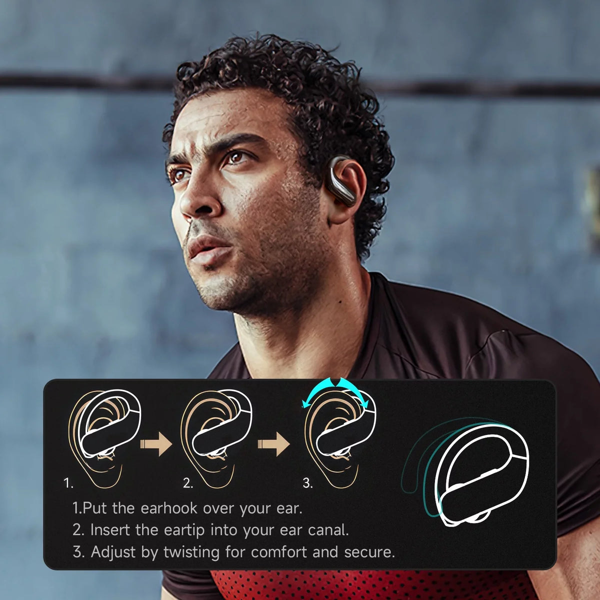 Bluetooth 5.3 Headphones Wireless Earbuds 100hrs Playtime Wireless Charging Case Digital Display Sports Ear buds with Earhook Premium Deep Bass Liquid Over-Ear Earphones for TV Phone Mobile pc Black