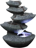 Modern Stone Tiers 14" Fountain W/LED Light: Small Indoor/Outdoor Fluid Feature For s, Entryways, Gardens & Patios. Hand-Crafted Design. HF-B16-14LT