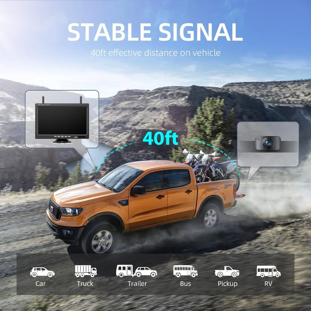 eRapta Wireless Backup Camera 1080P HD 7 Inch Monitor IP69 Liquid IR Night Vision for RV/Trailer/Truck/Van AWT7