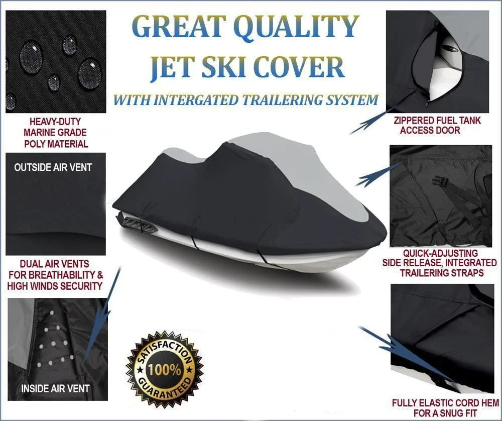 SUPER HEAVY-DUTY TOP OF THE LINE JETSKI Cover Compatible for Yamaha WaveRunner 1999-2001 XL 800 / 2001-2005 XLT 1200 Jet Ski PWC Cover