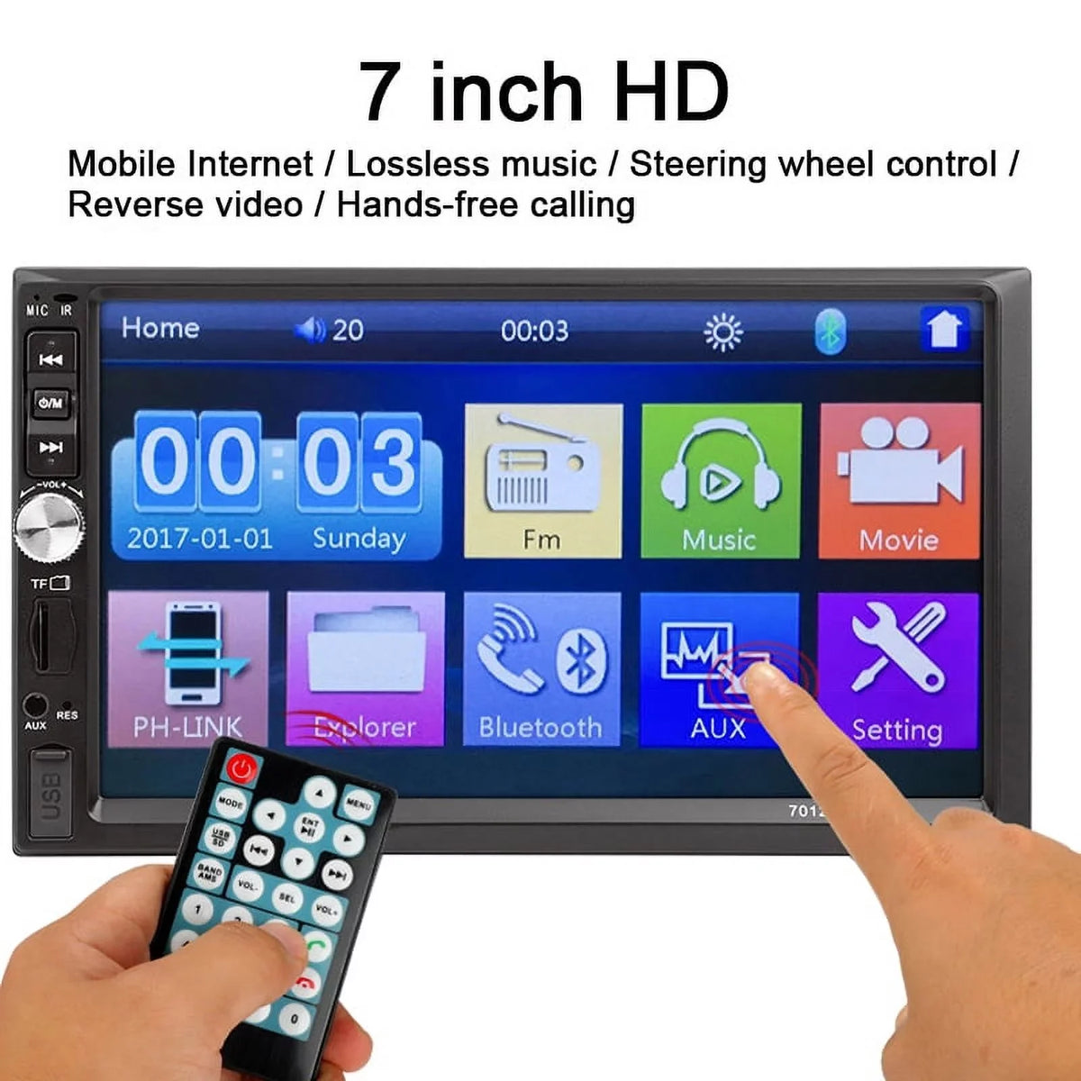 Polarlander Car Stereo Car Audio Double Din 7-inch HD Touch Display Car radio Player with Multimedia SD USB FM AUX MP5/4/3 mirror link function Bluetooth with 4LED backup camera