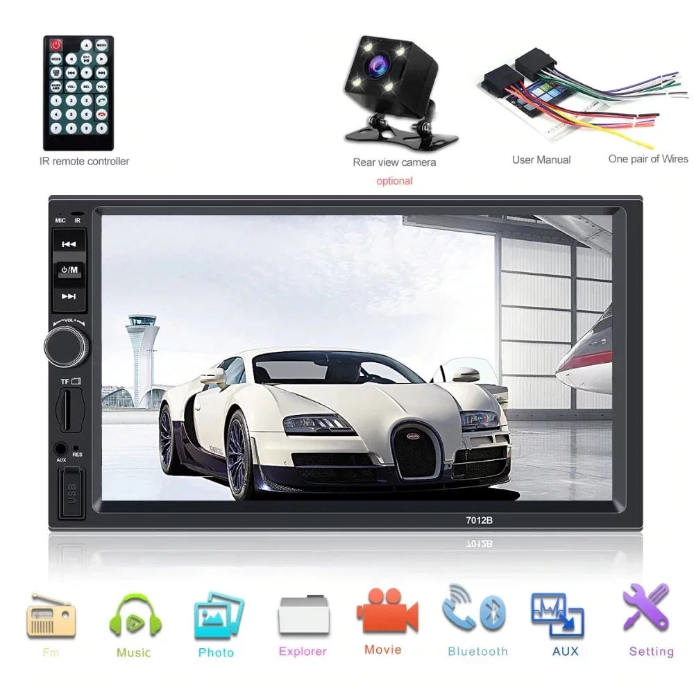 Polarlander Car Stereo Car Audio Double Din 7-inch HD Touch Display Car radio Player with Multimedia SD USB FM AUX MP5/4/3 mirror link function Bluetooth with 4LED backup camera