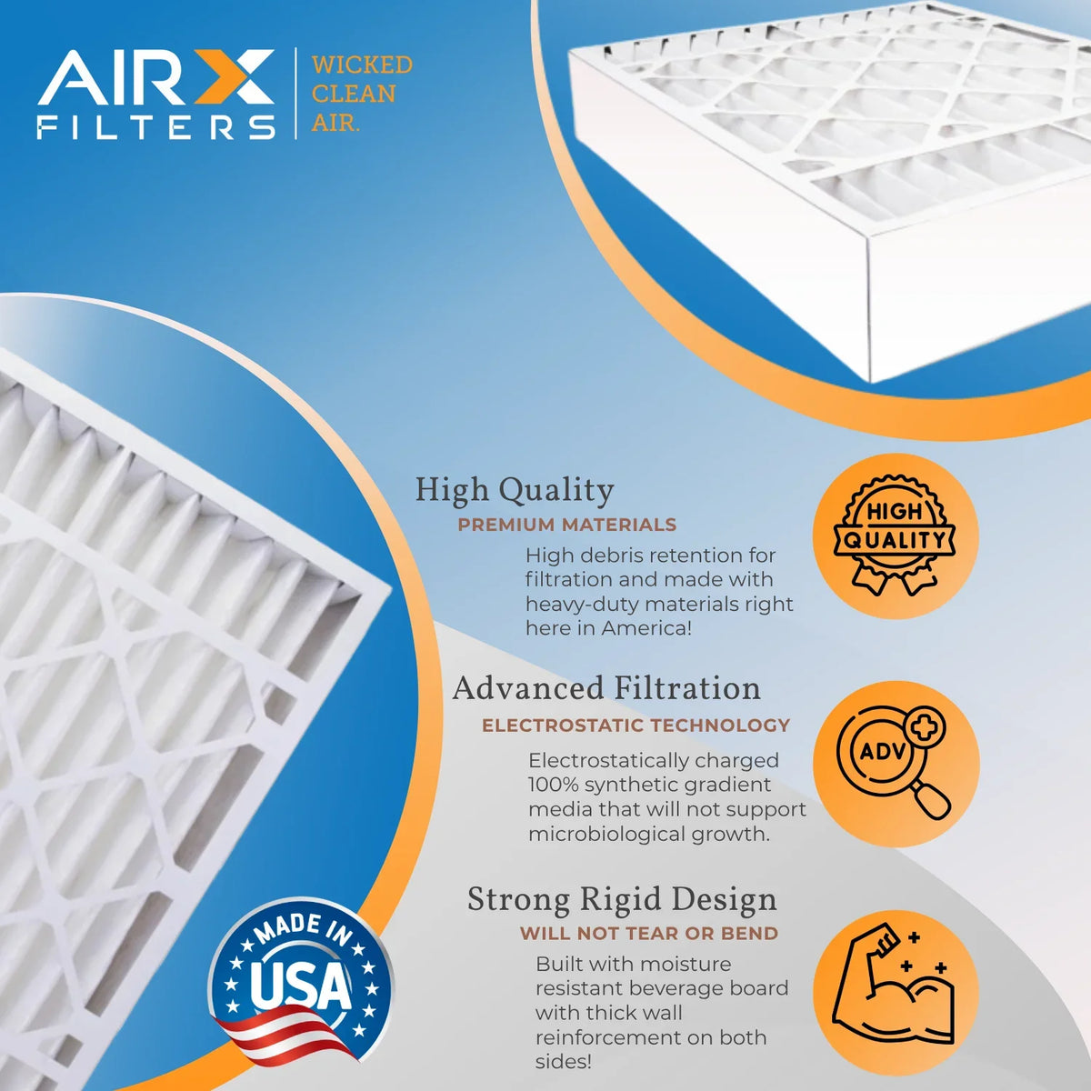16x20x5 Air Filter MERV 13 Comparable to MPR 1500 - 2200 & FPR 9 Compatible with Lennox X0582 Air Filter 2 Pack by AIRX FILTERS WICKED CLEAN AIR.