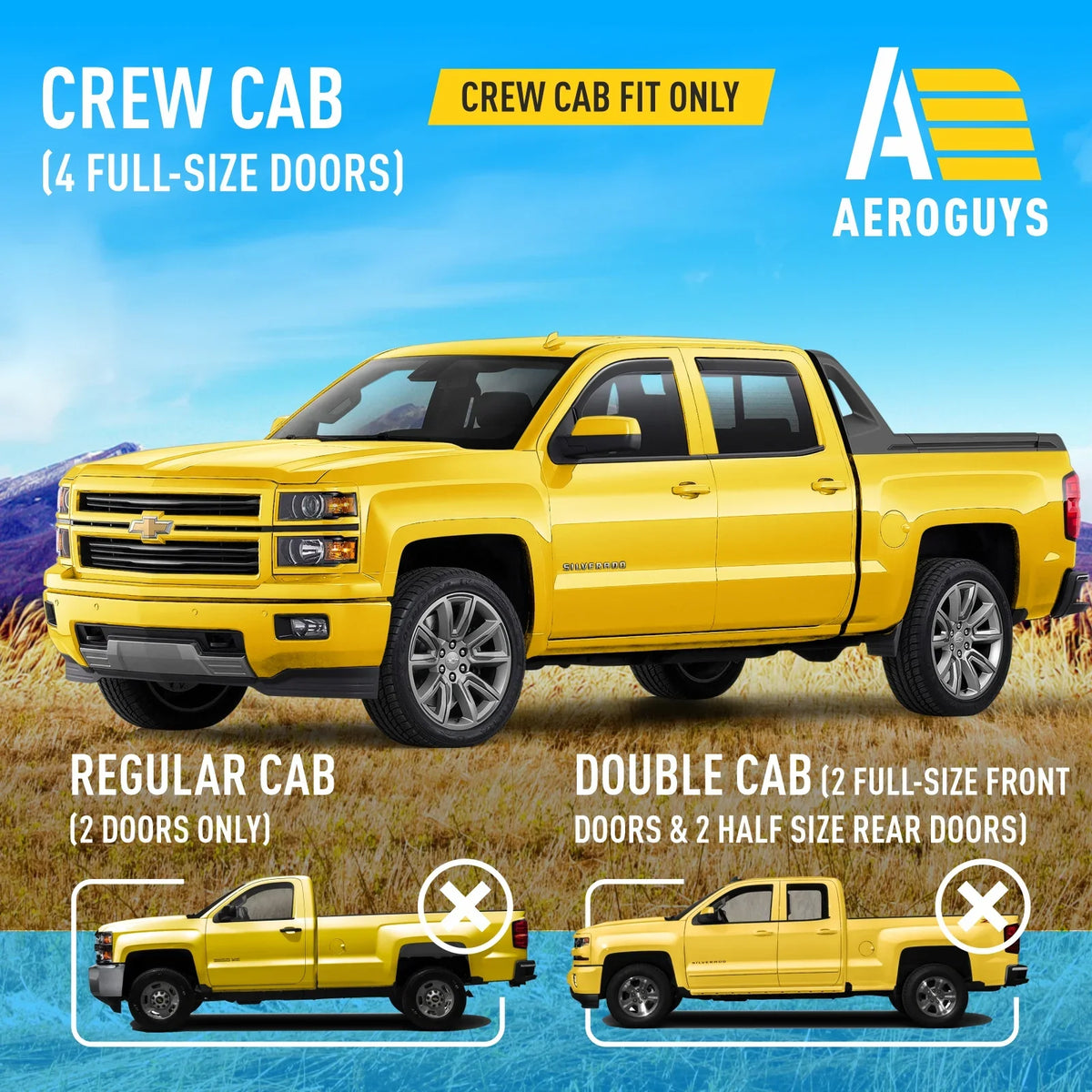 AEROGUYS In-Channel Window Deflectors Extra Sturdy Window Visors Rain Guards Fit for Chevrolet (Chevy) Silverado 1500 2014-2018 Crew Cab, Sun Visors, Wind Vent Visors, Truck Accessories -4pcs. AG0421