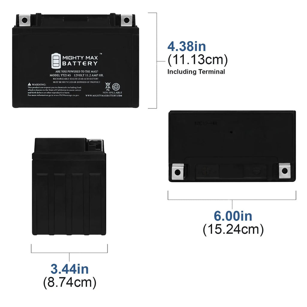 YTZ14S 12V 11.2AH Replacement Battery compatible with Protek YTZ14S - 3 Pack
