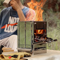 Portable Folding Camping Wood Stove For Outdoor Cooking, Sturdy Lightweight Stainless Steel Wood Burning Camp Stove With Grill For Backpacking BBQ Picnic