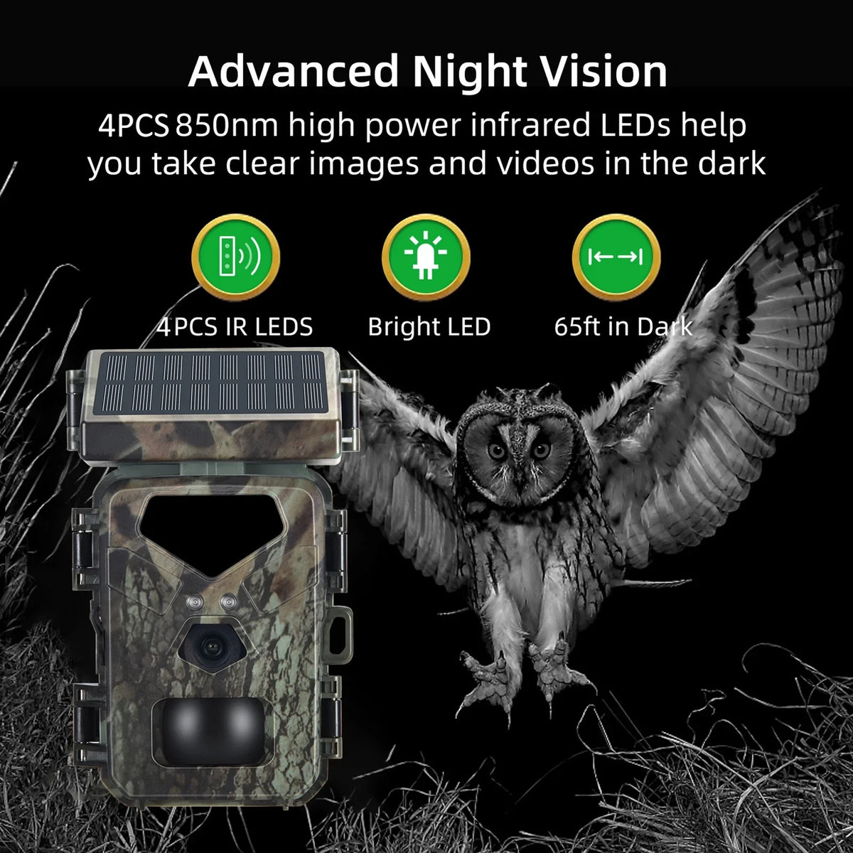 TOMSHOO Trail Camera Solar Powered 20MP 1080P Game Camera 0.3s Trigger Time Hunting Cam with Night Vision Motion Activated IP65 Liquid Loop Recording for Wildlife