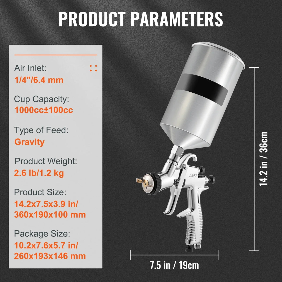 SKYSHALO HVLP Spray Gun, High Functionality Automotive Gravity Feed Spray Gun with 1.3mm 1.4mm 1.8mm Stainless Steel Nozzles, 1000cc Aluminum Cup for Auto Paint, Primer, Clear/Top Coat & Touch-Up