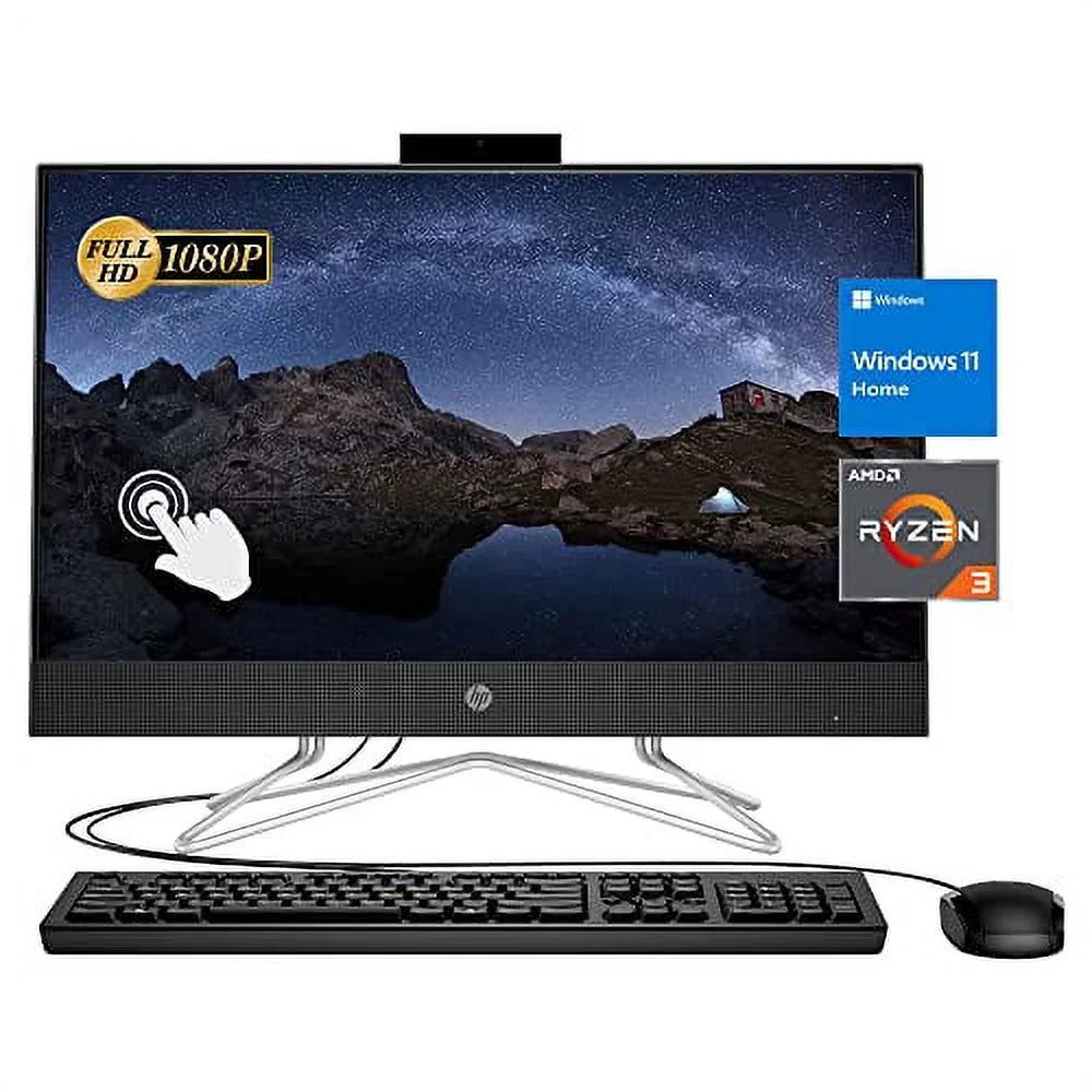 2022 Newest All-in-One Desktop, 22" FHD Touch Monitor Ryzen 3 3250U, 12GB RAM, 512GB SSD, Webcam, DVD-RW, HDMI, RJ-45, USB Wired Keyboard&Mouse, WiFi, Windows 11 Home, Black