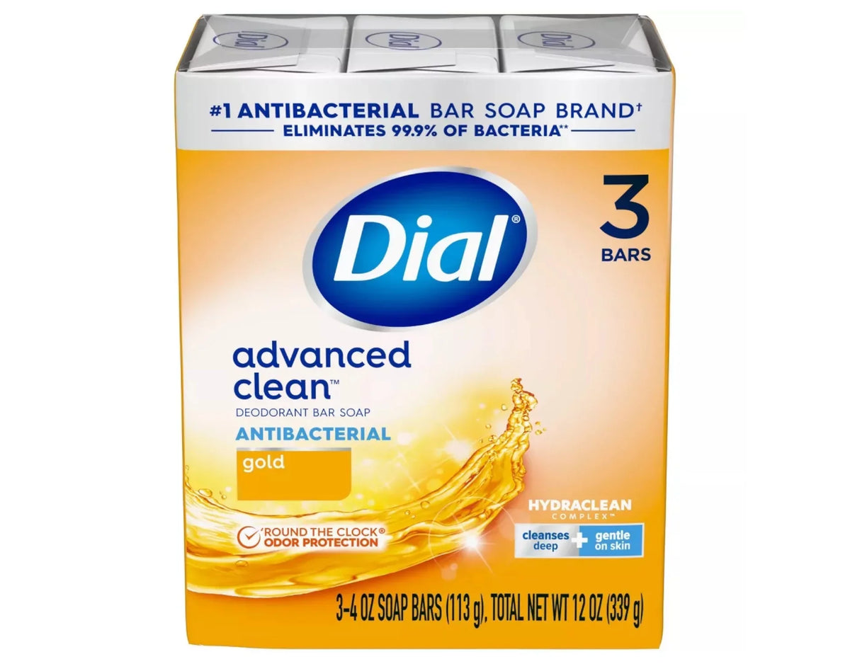 Dial Antibacterial Deodorant Soap Bar, Gold, 4 oz bars, 3 ea (Pack of 4)