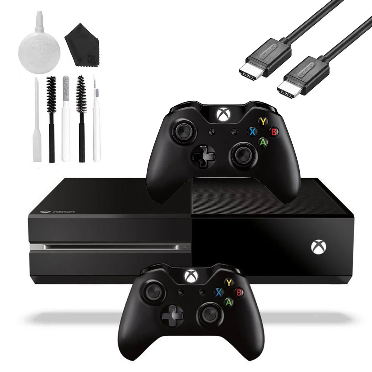 Xbox One Original 500GB Gaming Console Black with 2 Controller HDMI Cable Cleaning Kit Bundle Like New
