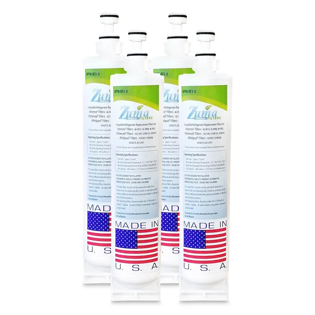 ZUMA Brand , Liquid and Ice Filter , Model # OPFW-RF300 , Compatible with Whirlpool® 4396508 - 4 Pack - Made in U.S.A.